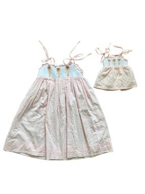 Smockingbird Girls 6 Ballerina Smocked Swiss Dot Dress + Matching Doll Dress